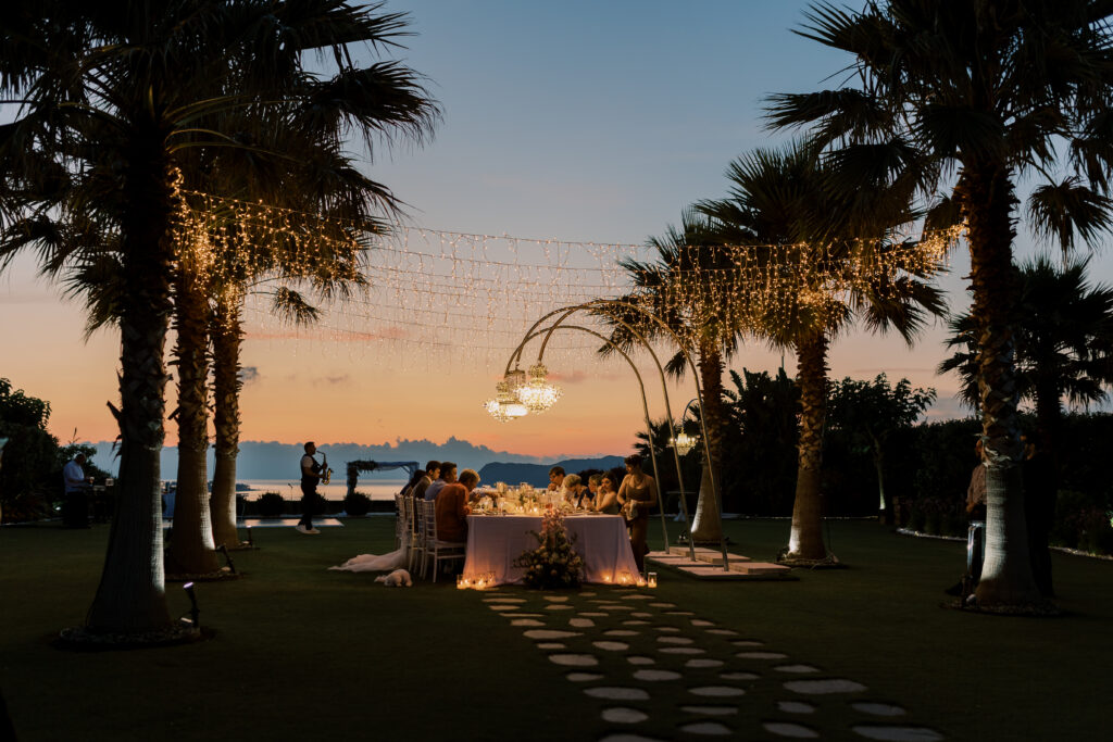 Mia and Dylan wedding scene overlooking the sea